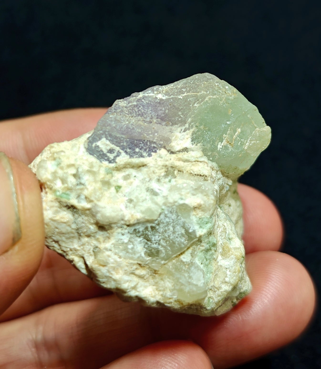 An amazing specimen of bicolor Kunzite on matrix of Albite 53 grams