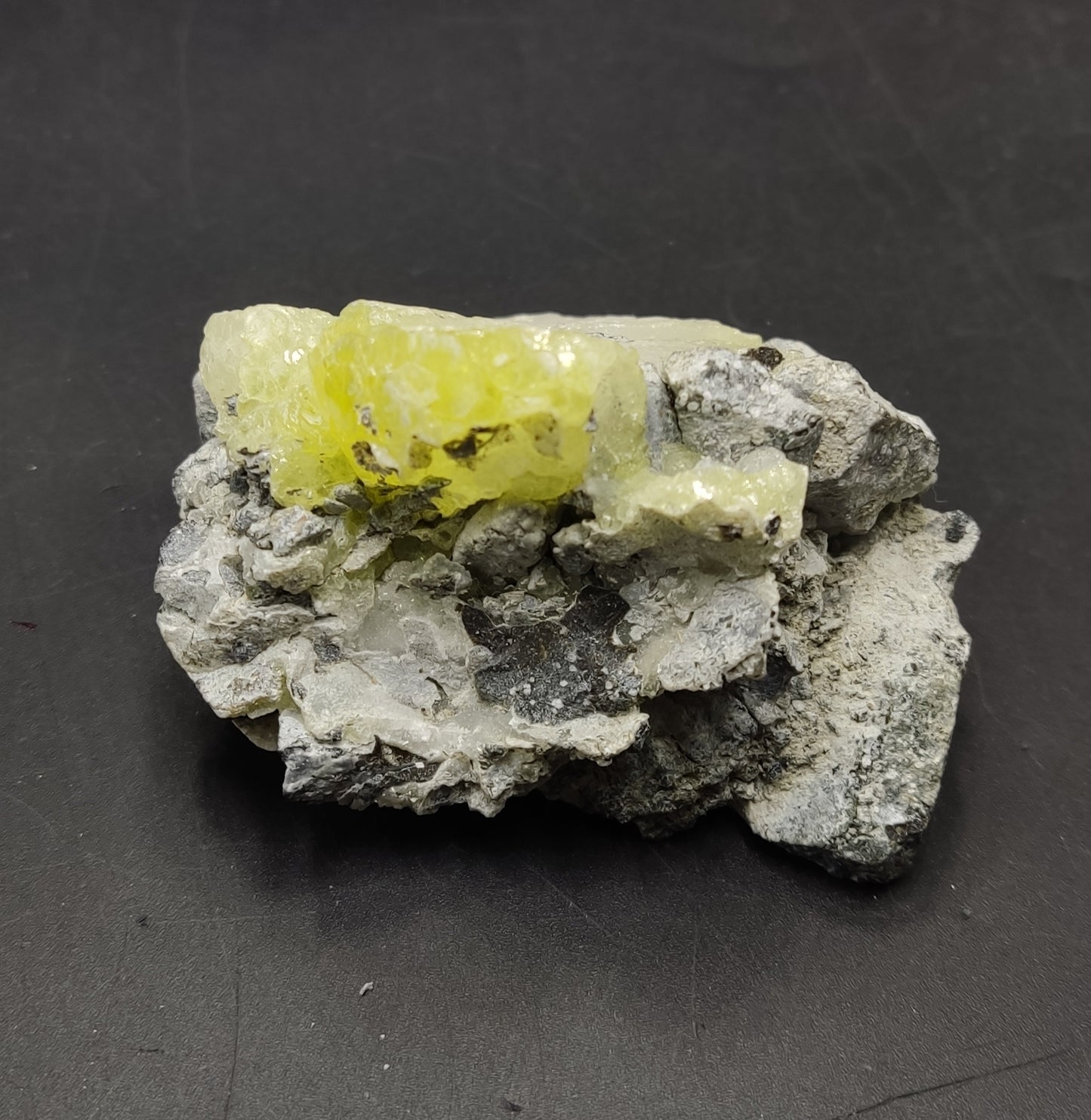 Natural Yellow brucite on Matrix with Chromite 108 grams