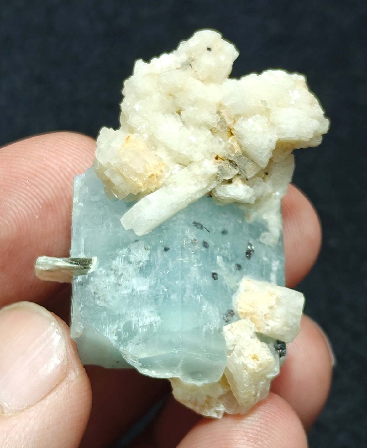 Single beautiful terminated Afghanistan Aquamarine Crystal with albite 25 grams