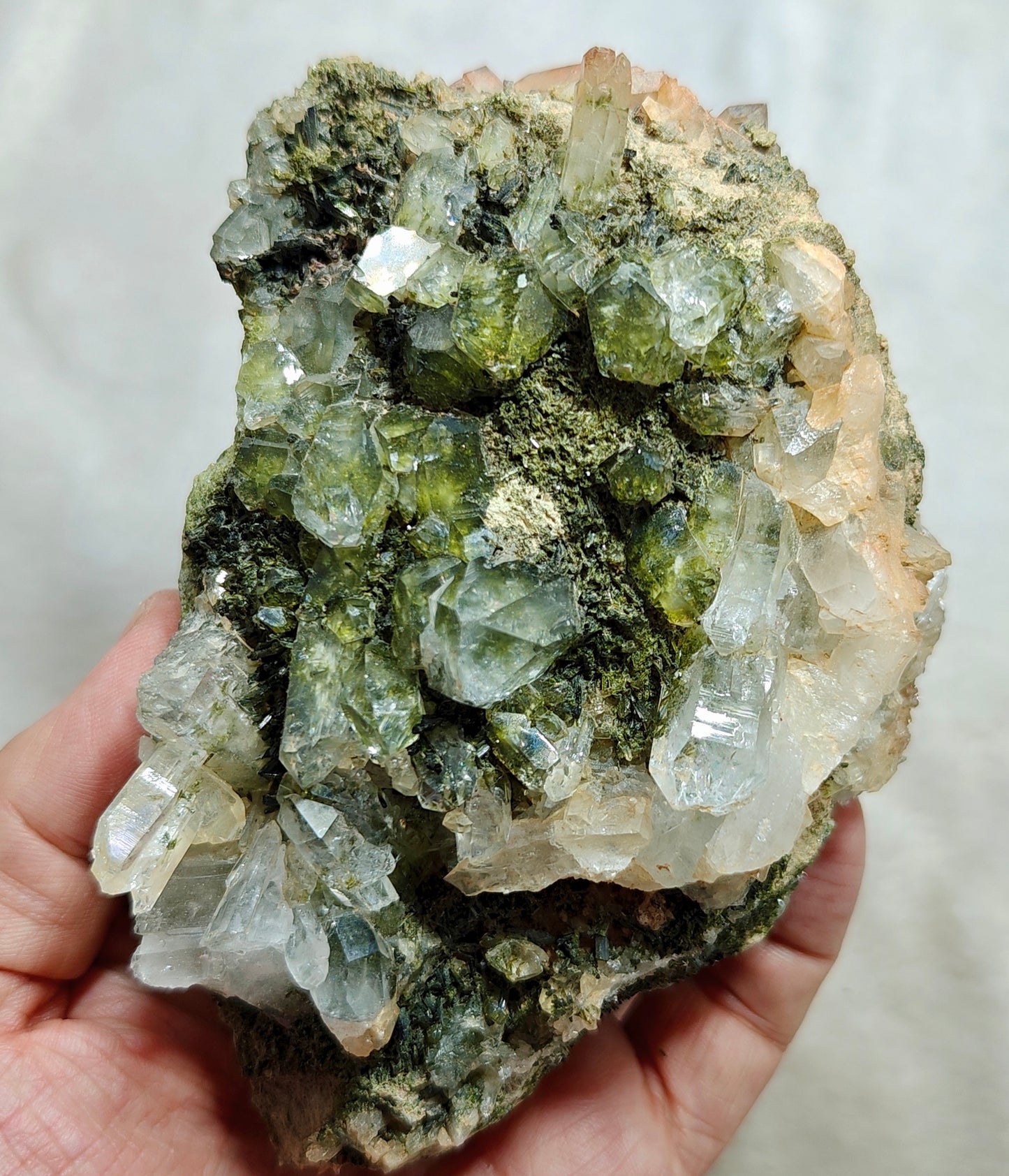 Natural Quartz and Epidote cluster 800 grams