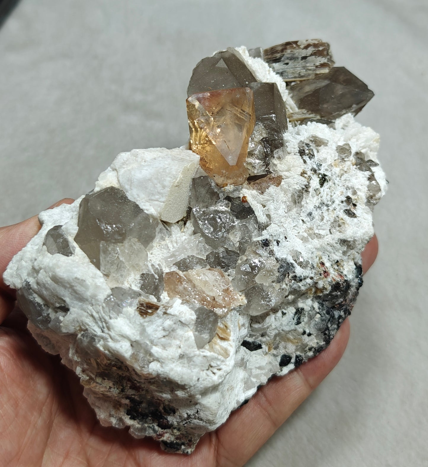 Natural terminated peach color Topaz crystal on matrix 677 grams