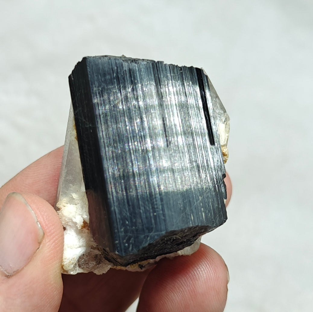 An Aesthetic Natural black Tourmaline crystal with terminated quartz crystals 85 grams