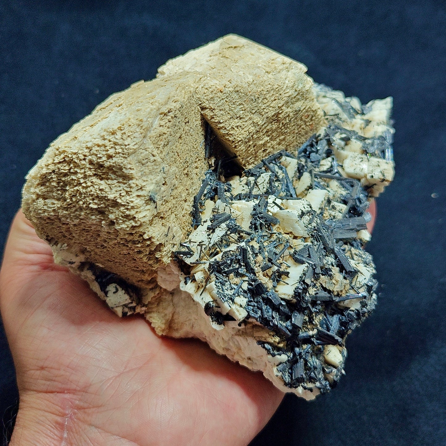 Etched feldspar with Black Tourmaline Crystal Cluster 880 grams