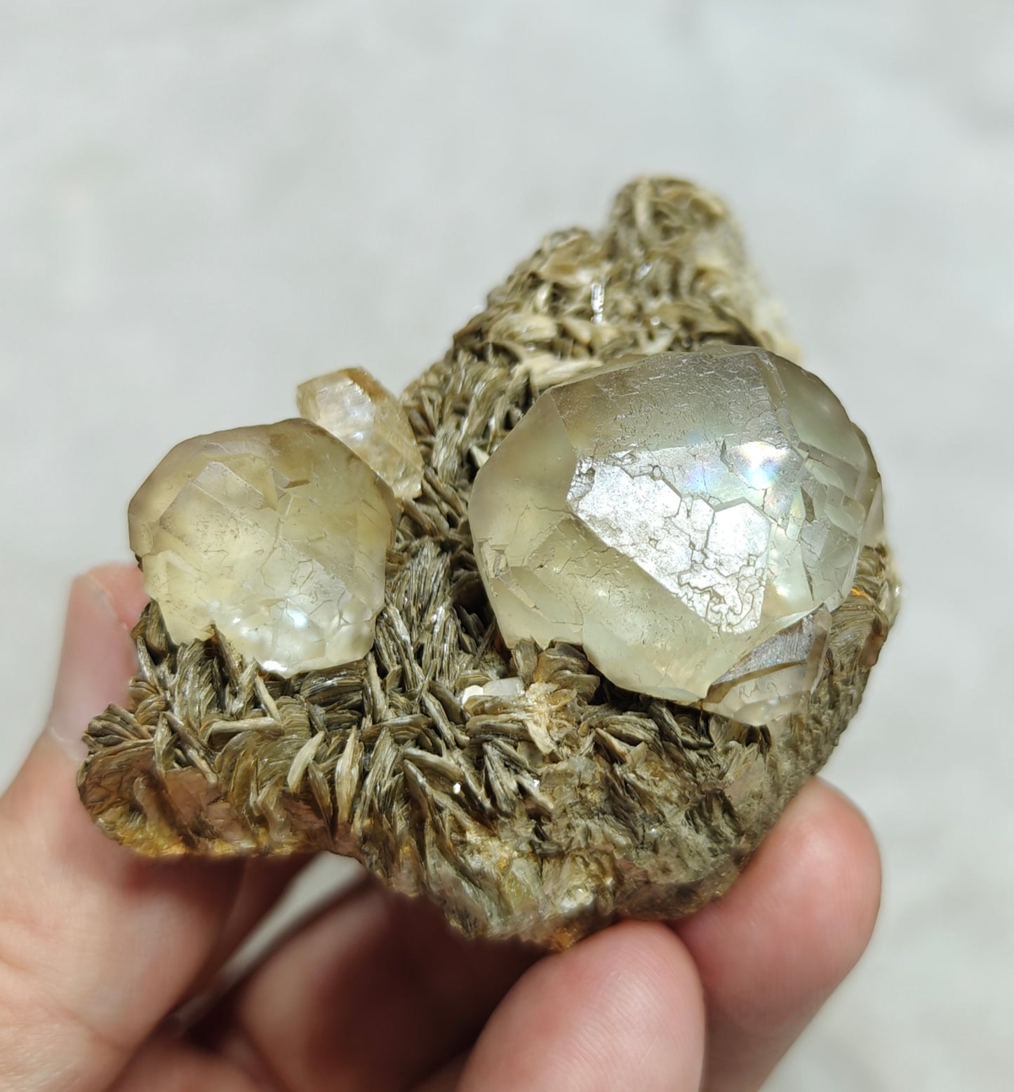 Double terminated Fluorite crystals on matrix with muscovite and goshenite 183 grams