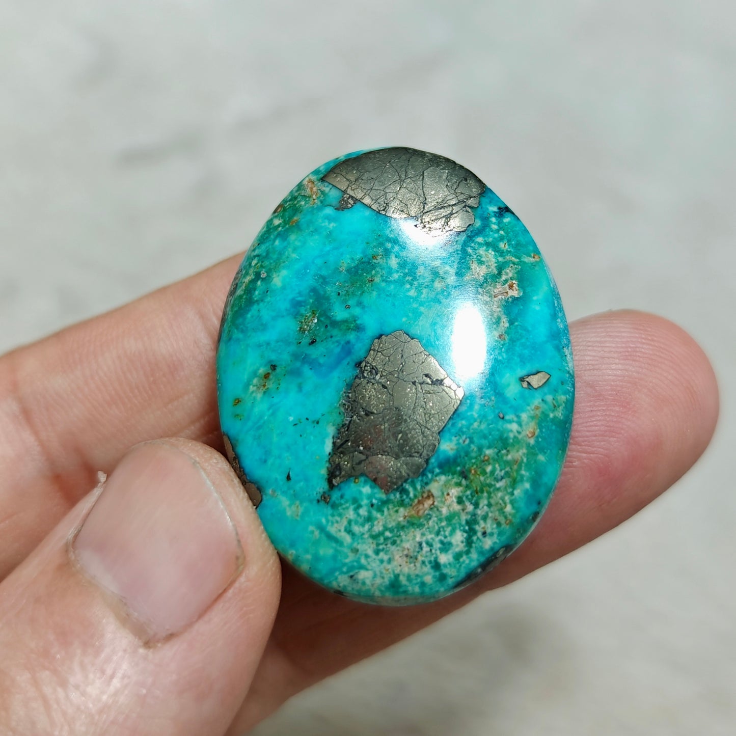 Single amazing natural turquoise cabochon with Pyrite  22 grams