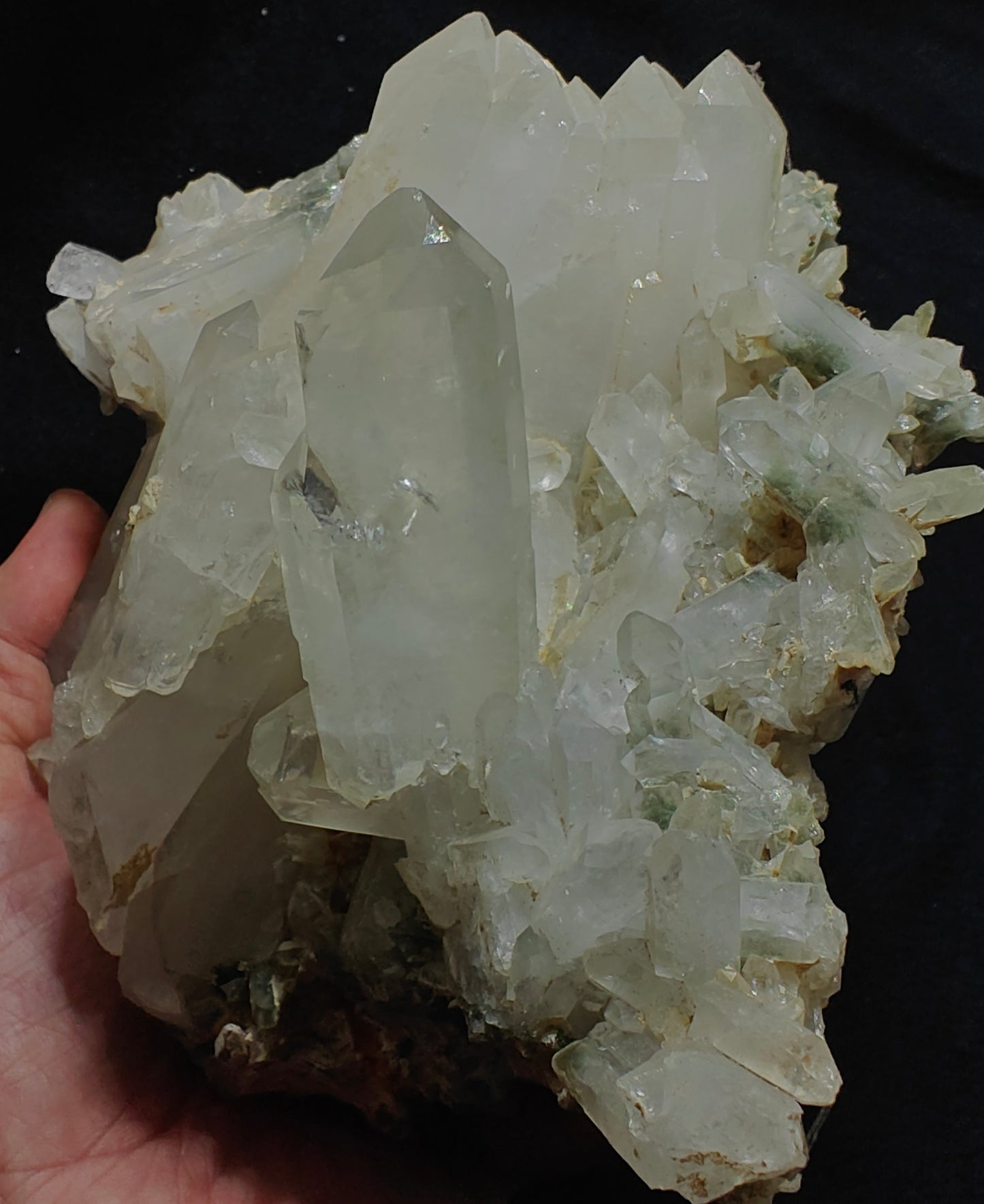 Quartz crystals cluster with chlorite inclusions 1680 grams