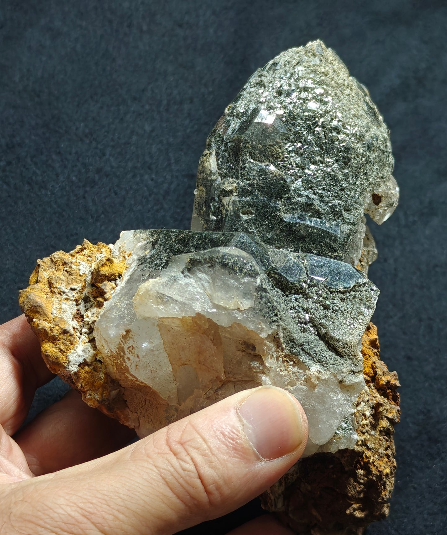 Natural etched Chlorite Quartz with siderite specimen 968 grams