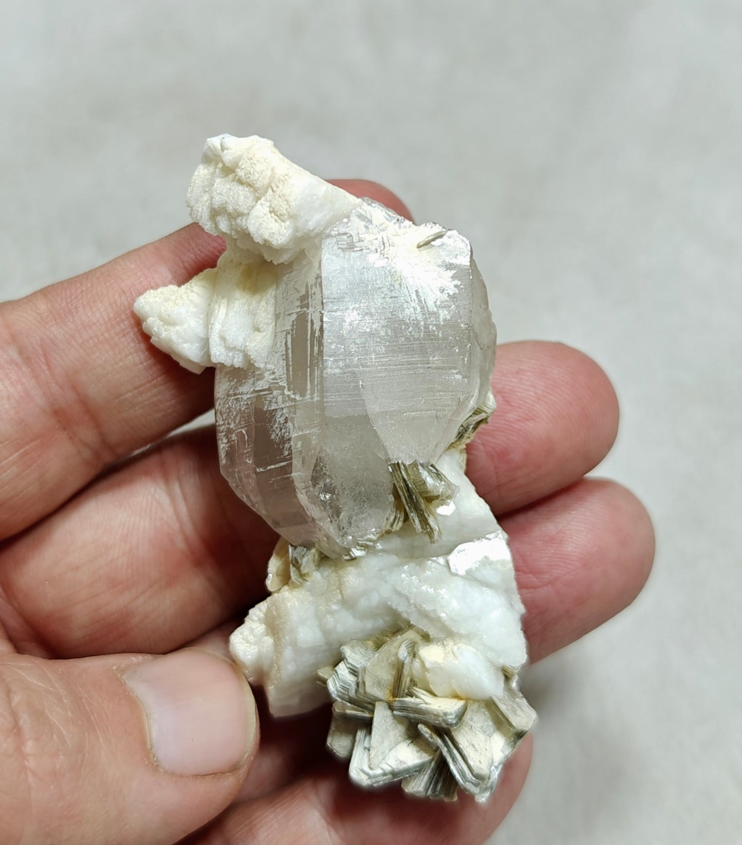 An Aesthetic Natural specimen of combination of Albite, etched Schorl, Quartz and Muscovite 51 grams