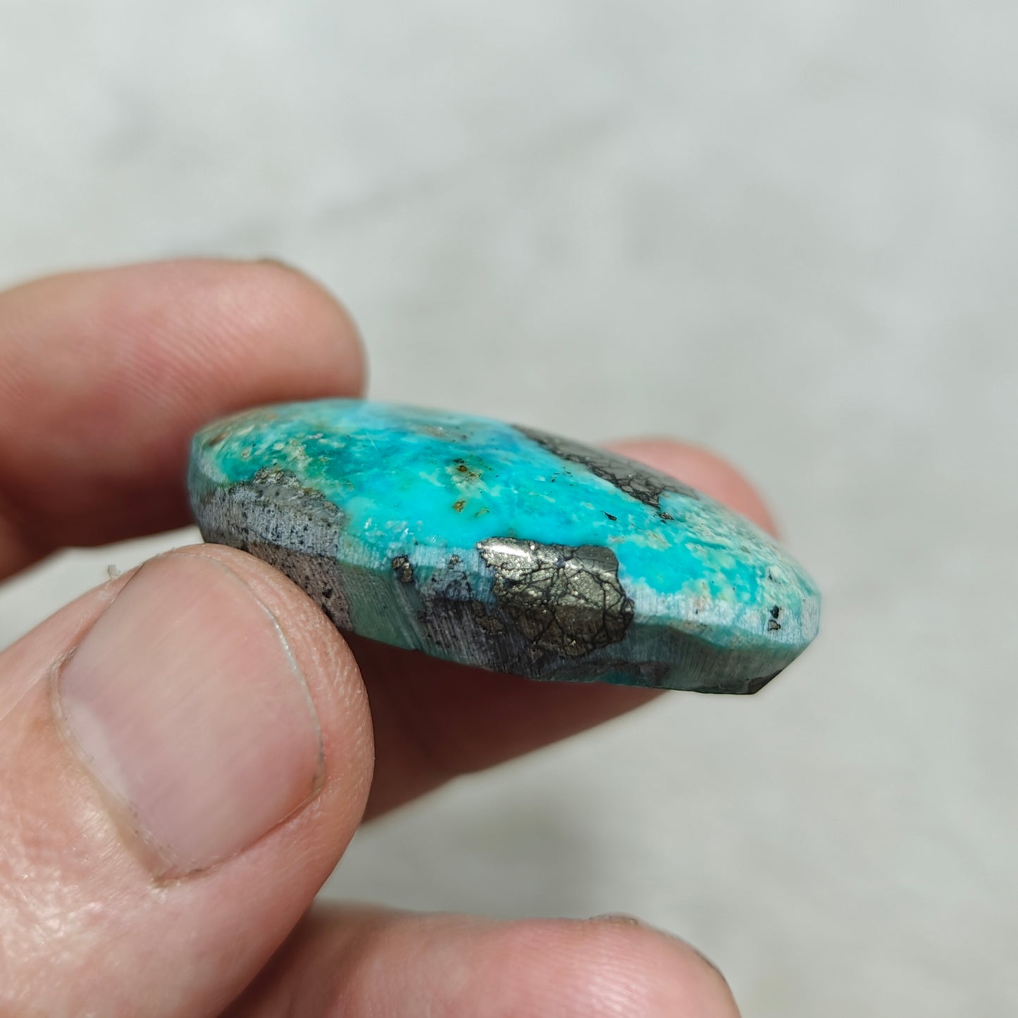 Single amazing natural turquoise cabochon with Pyrite  22 grams