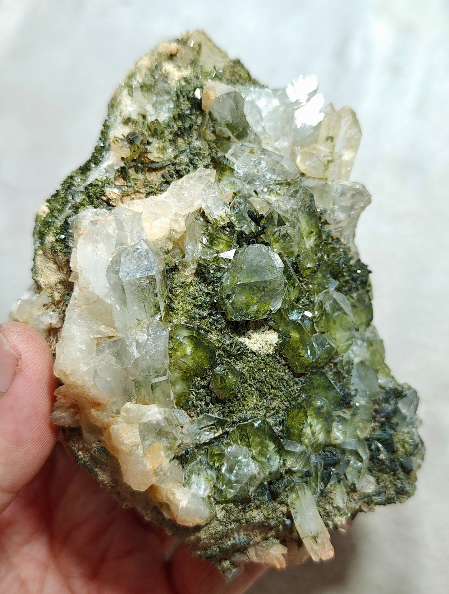 Natural Quartz and Epidote cluster 800 grams