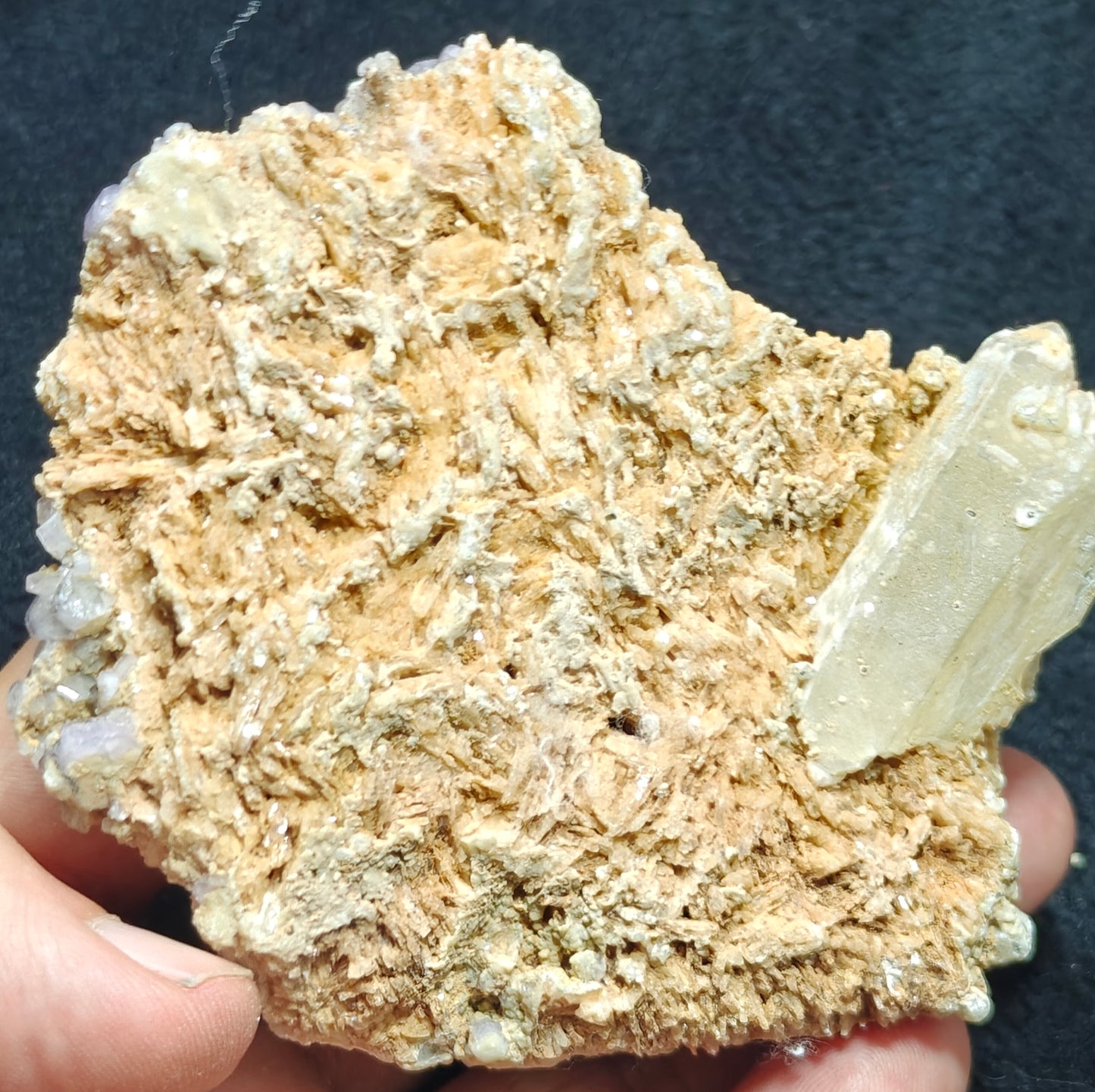 Purple Apatite crystals on matrix with a quartz and small Tourmaline crystal 280 grams