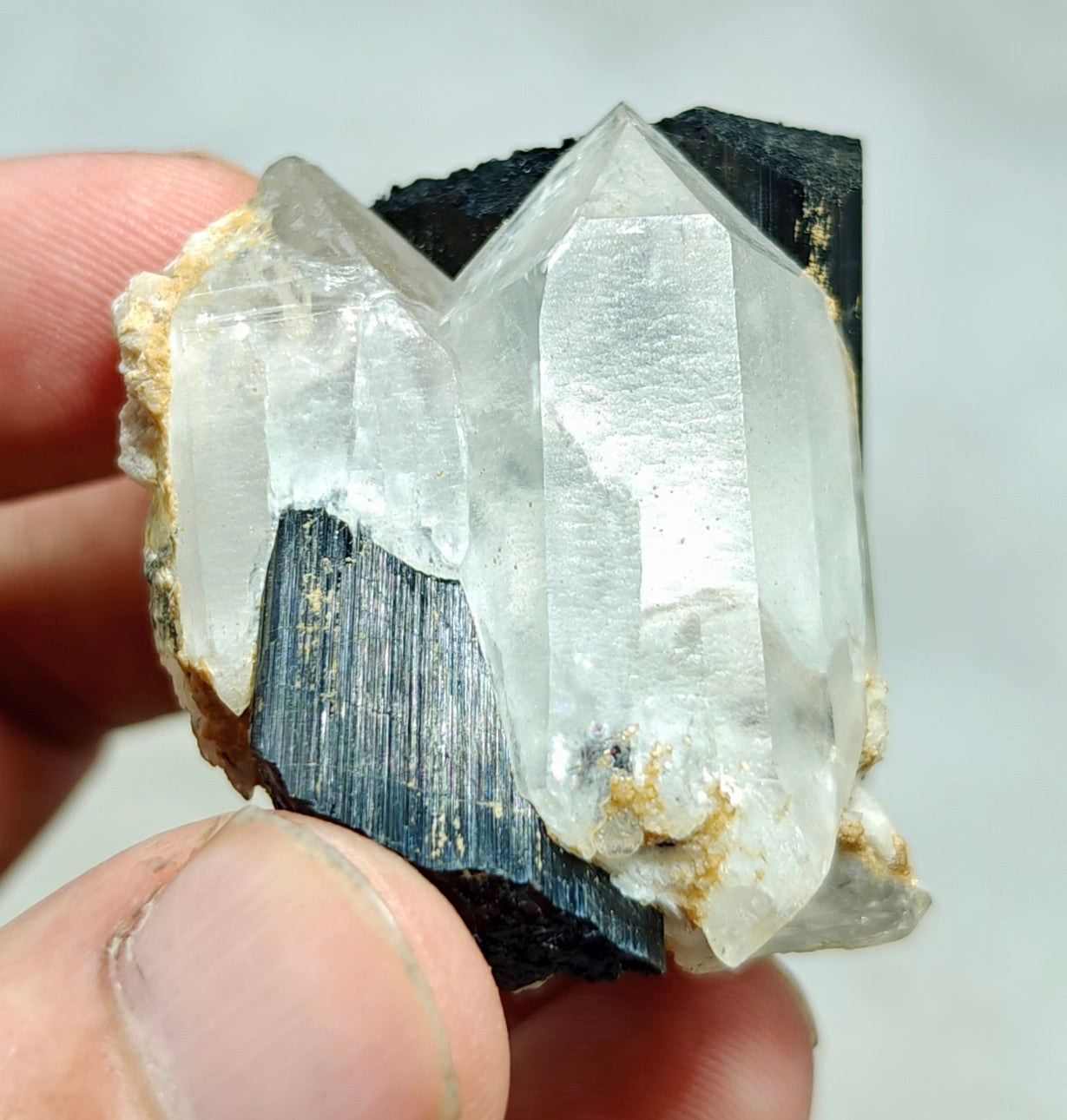 An Aesthetic Natural black Tourmaline crystal with terminated quartz crystals 85 grams