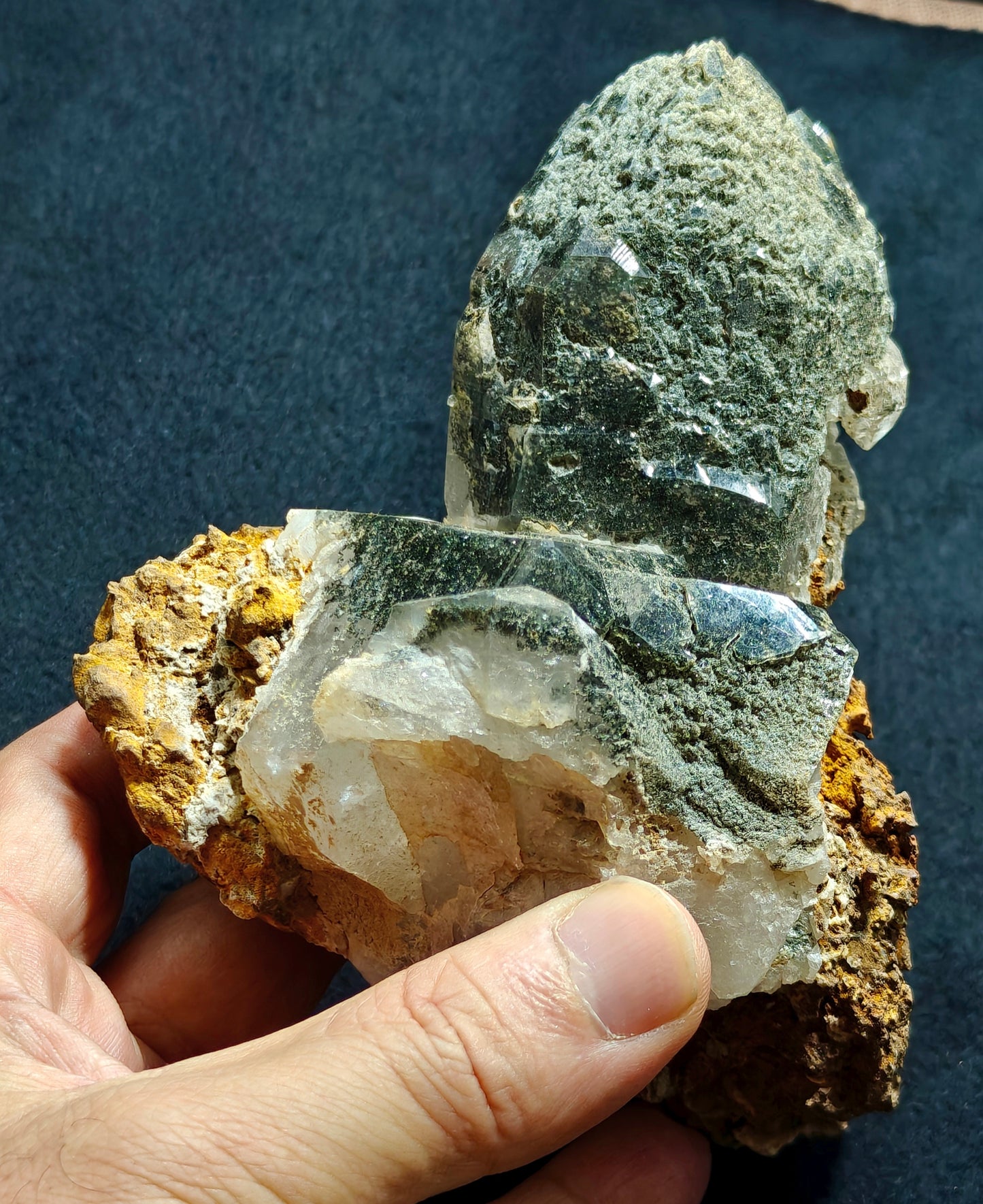 Natural etched Chlorite Quartz with siderite specimen 968 grams