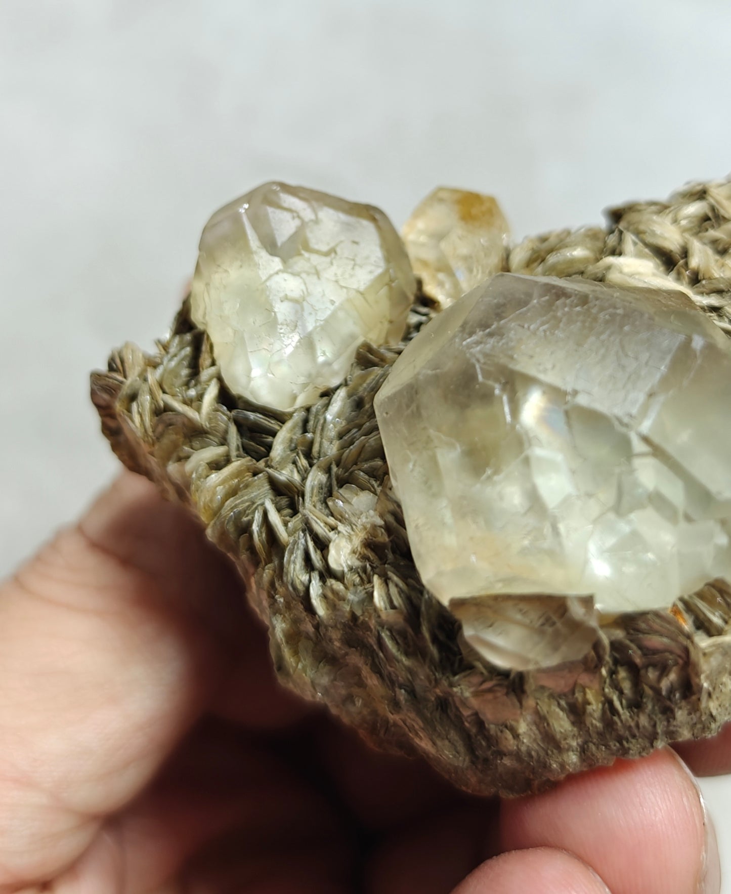 Double terminated Fluorite crystals on matrix with muscovite and goshenite 183 grams