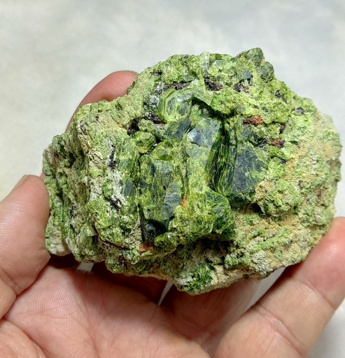 An Aesthetic specimen of garnet variety demantoid crystals on Matrix 236  grams