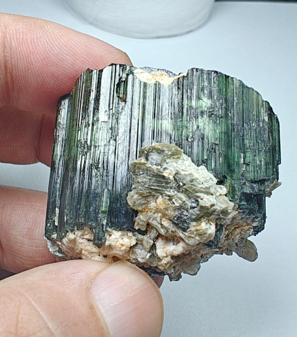 Natural Dark green color Tourmaline crystal having chatoyance effect amazing lustre 104 grams