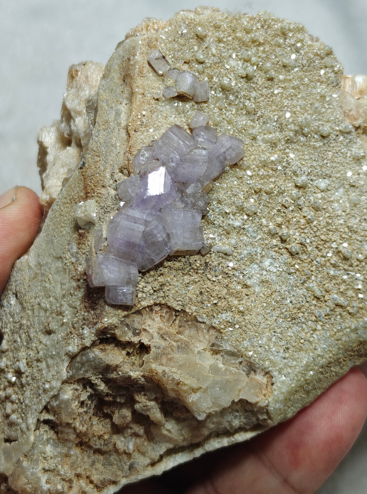 Purple Apatite crystals on matrix 486 grams