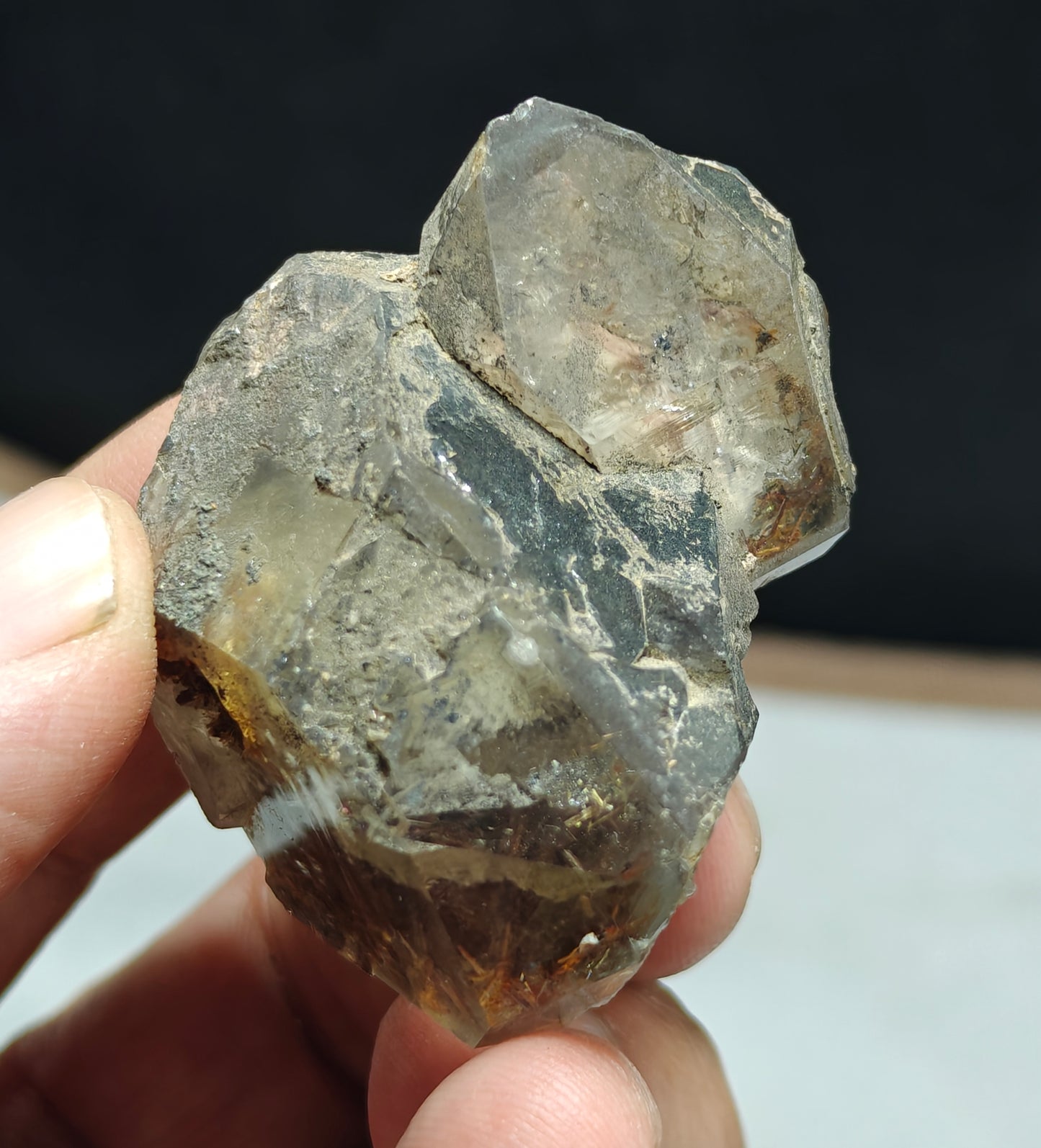 Natural smoky quartz with rutiles inclusions 73 grams