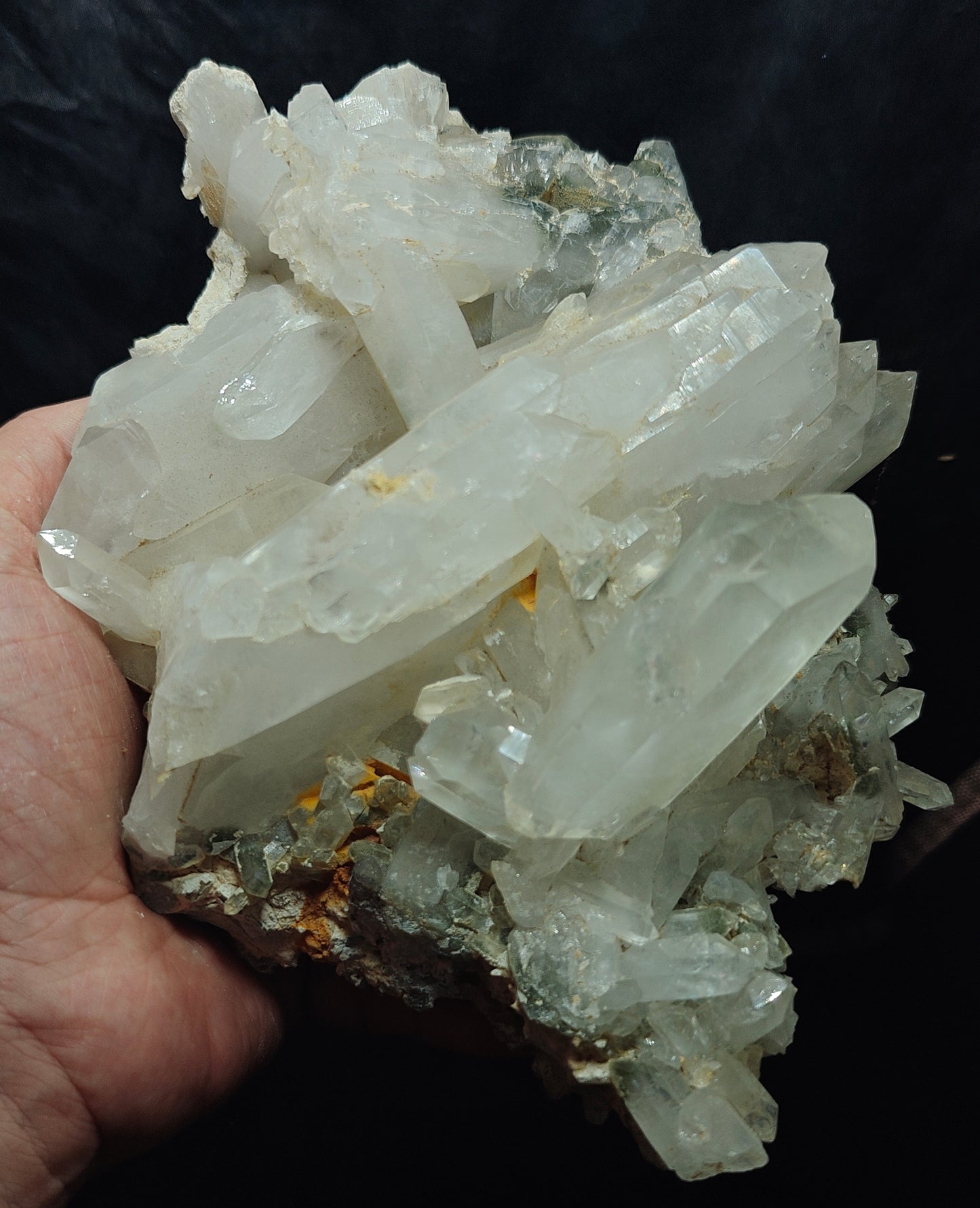 Quartz crystals cluster with chlorite inclusions 1680 grams