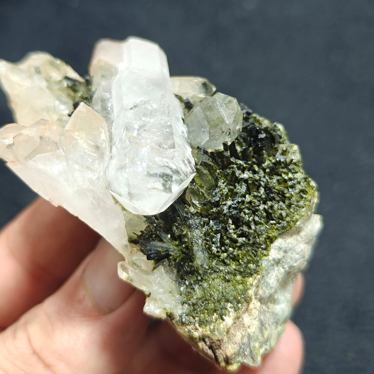 Natural Epidote quartz cluster 137 grams