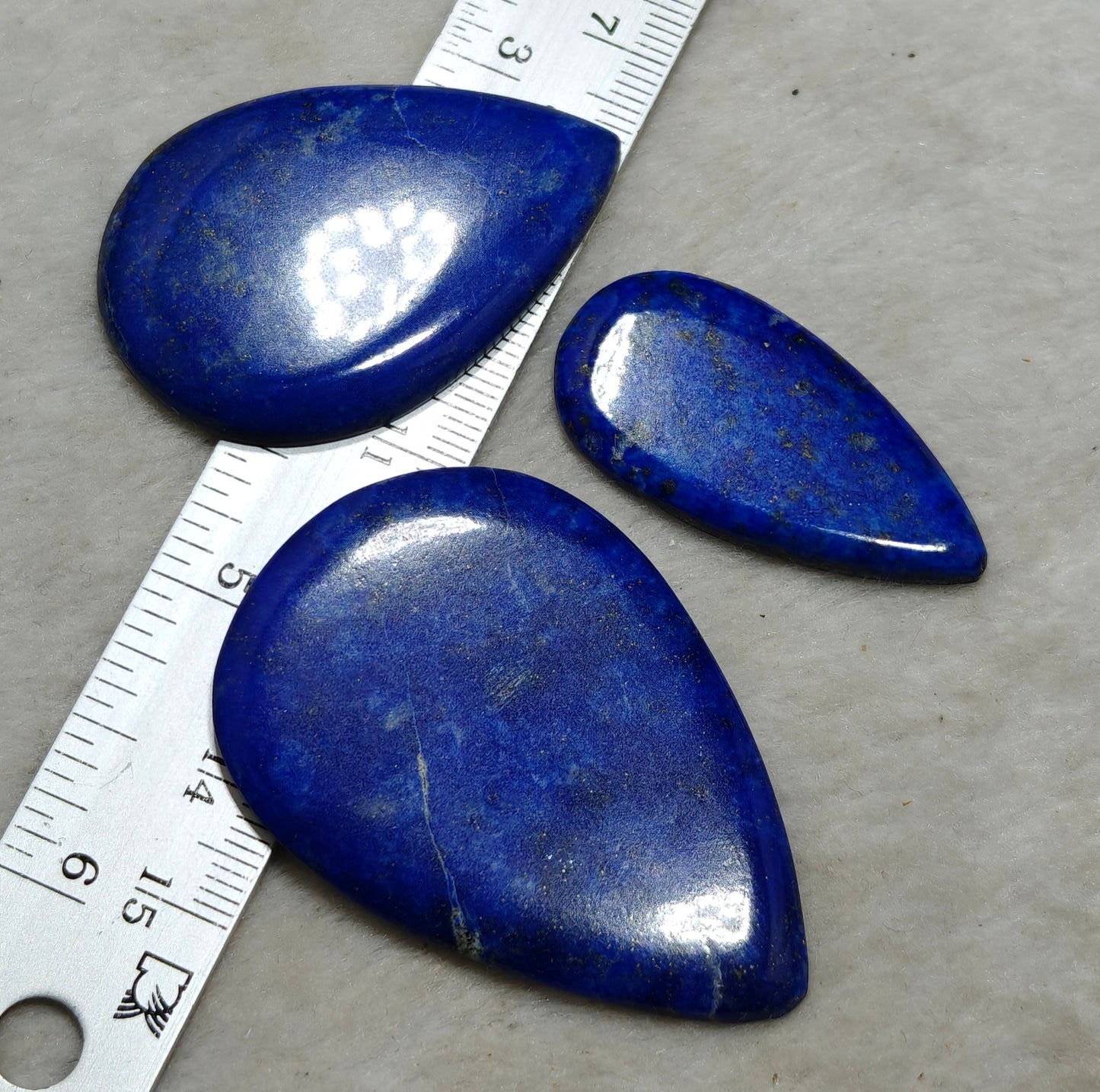 3 Lapis Lazuli Cabochons pear shaped flat back