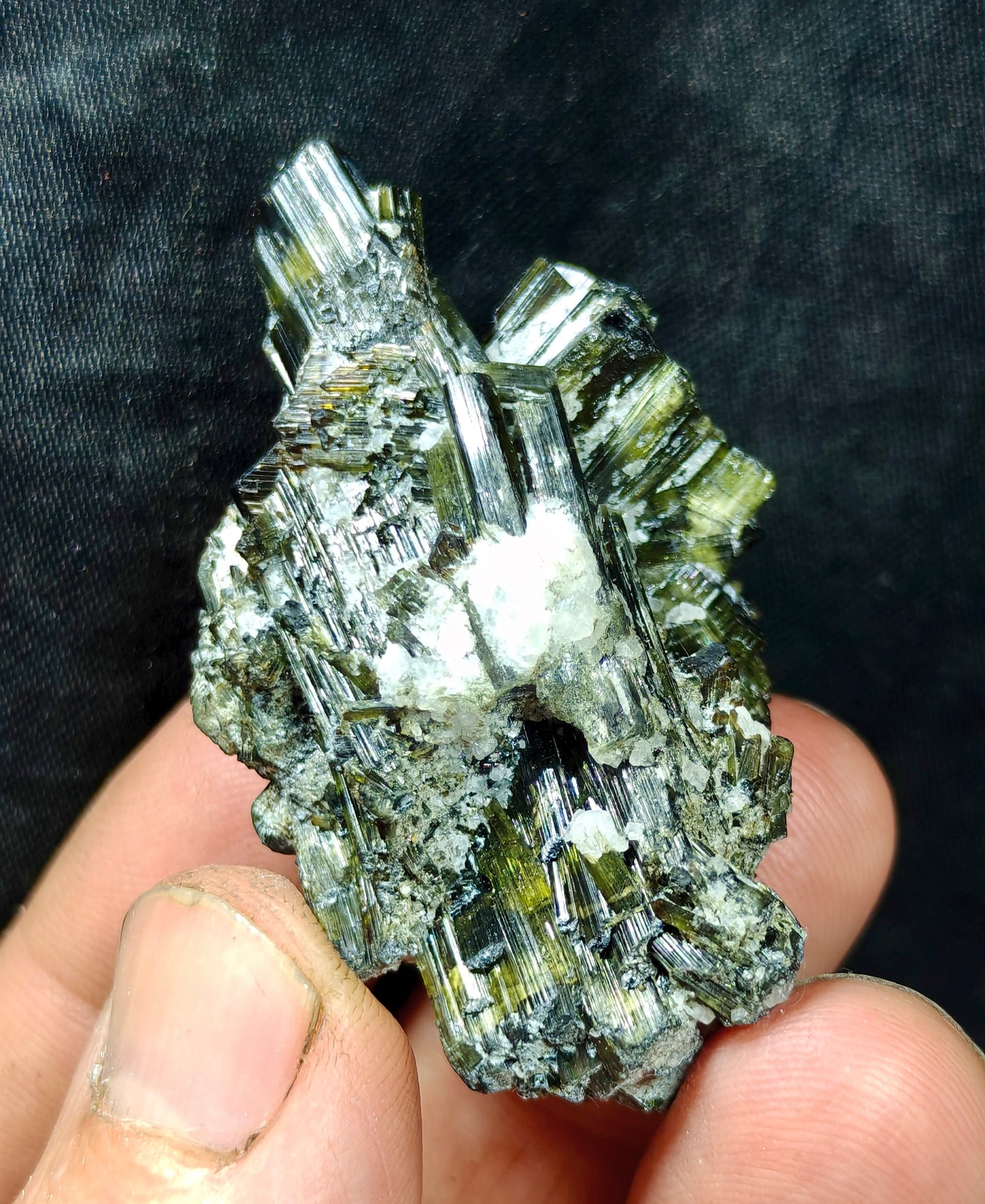 Dark green color Tourmaline crystals with chatoyance effect 35 grams