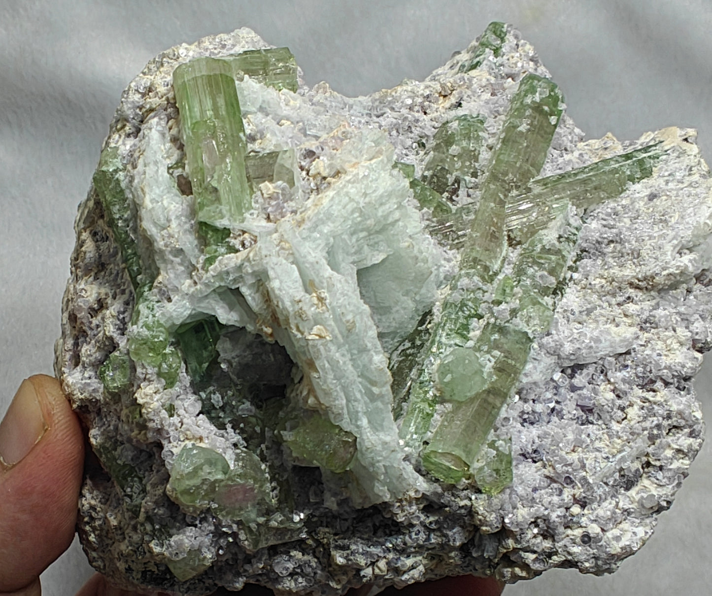 Bicolor Tourmalines crystals on matrix with lepidolite 1105 grams