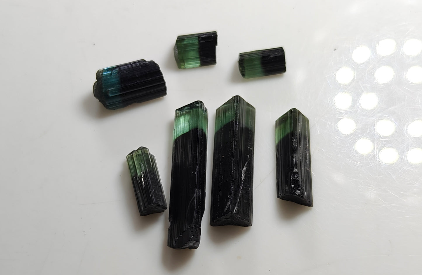 Natural green cap indicolite cap tourmaline crystals 51 carats