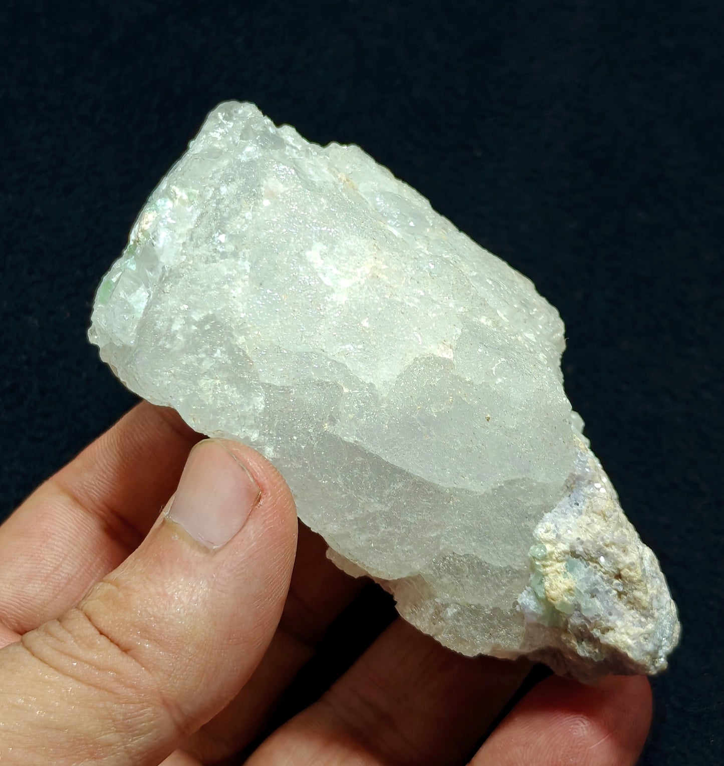 Natural etched pollucite with green tourmalines 260 grams