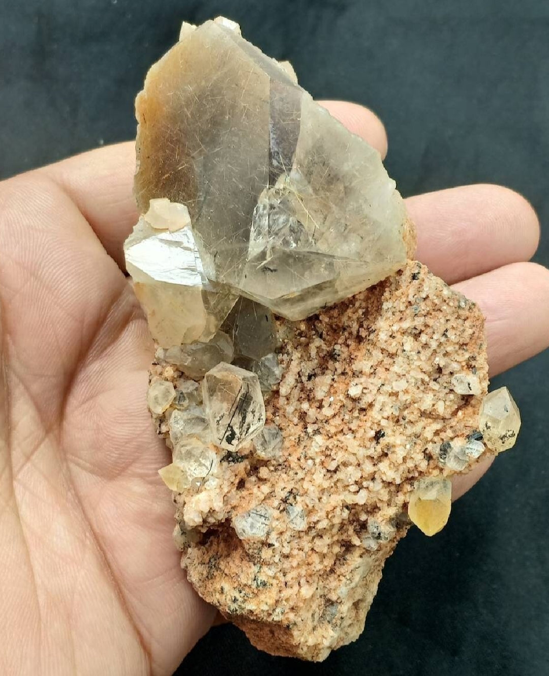 Astrophyllite included naturally terminated Quartz Crystals on matrix 229 grams