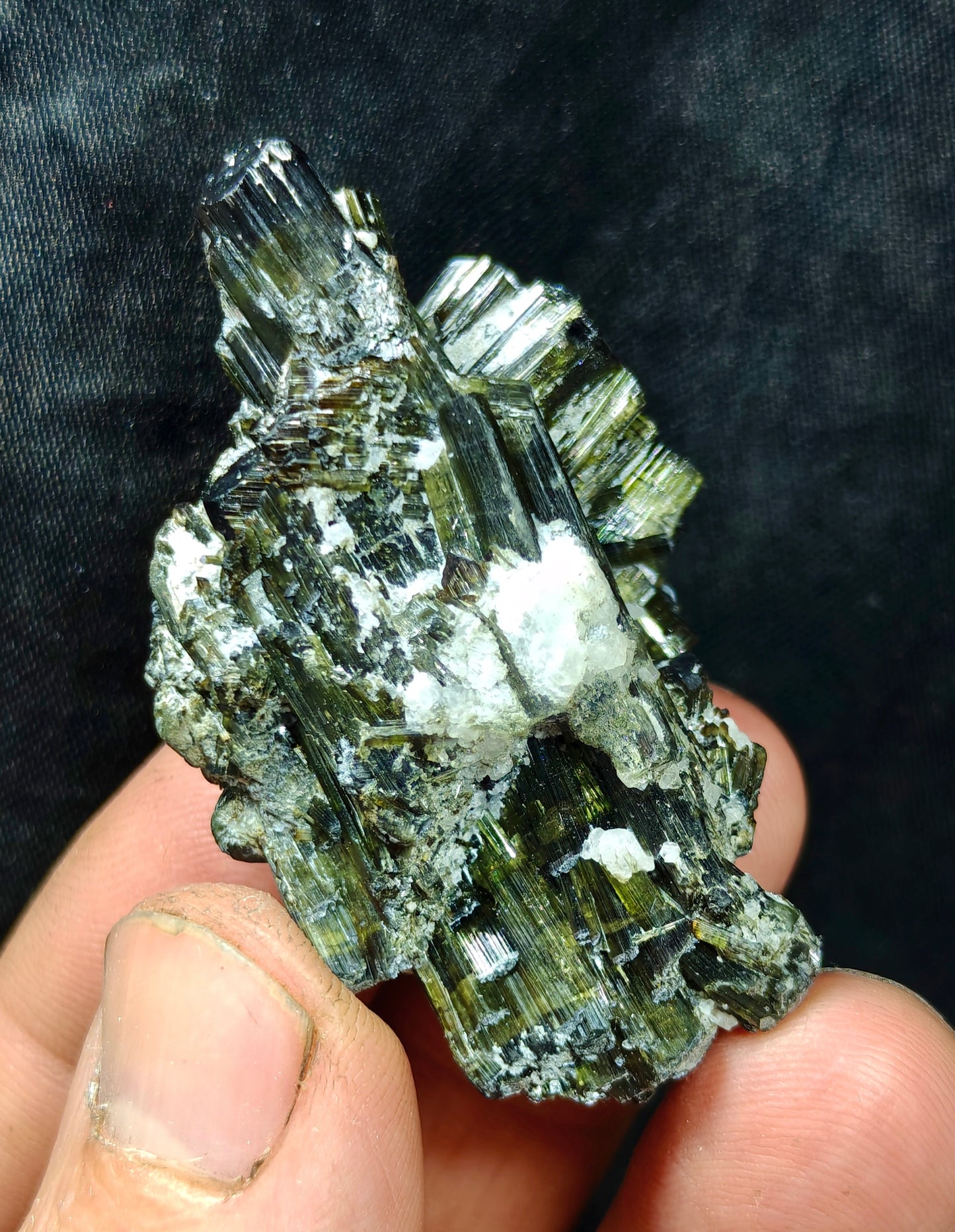 Dark green color Tourmaline crystals with chatoyance effect 35 grams