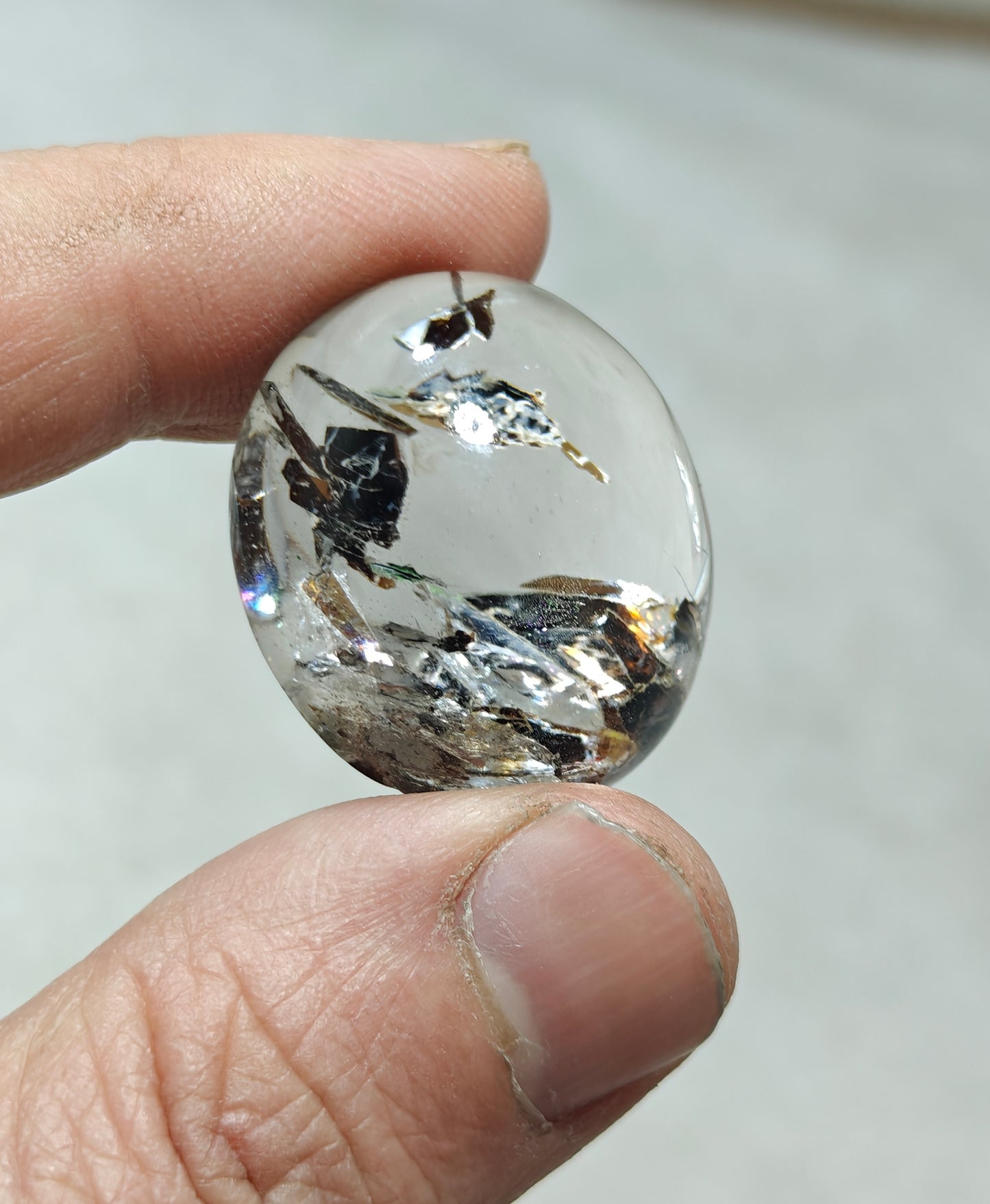 Mica included Quartz cabochon 79 carats