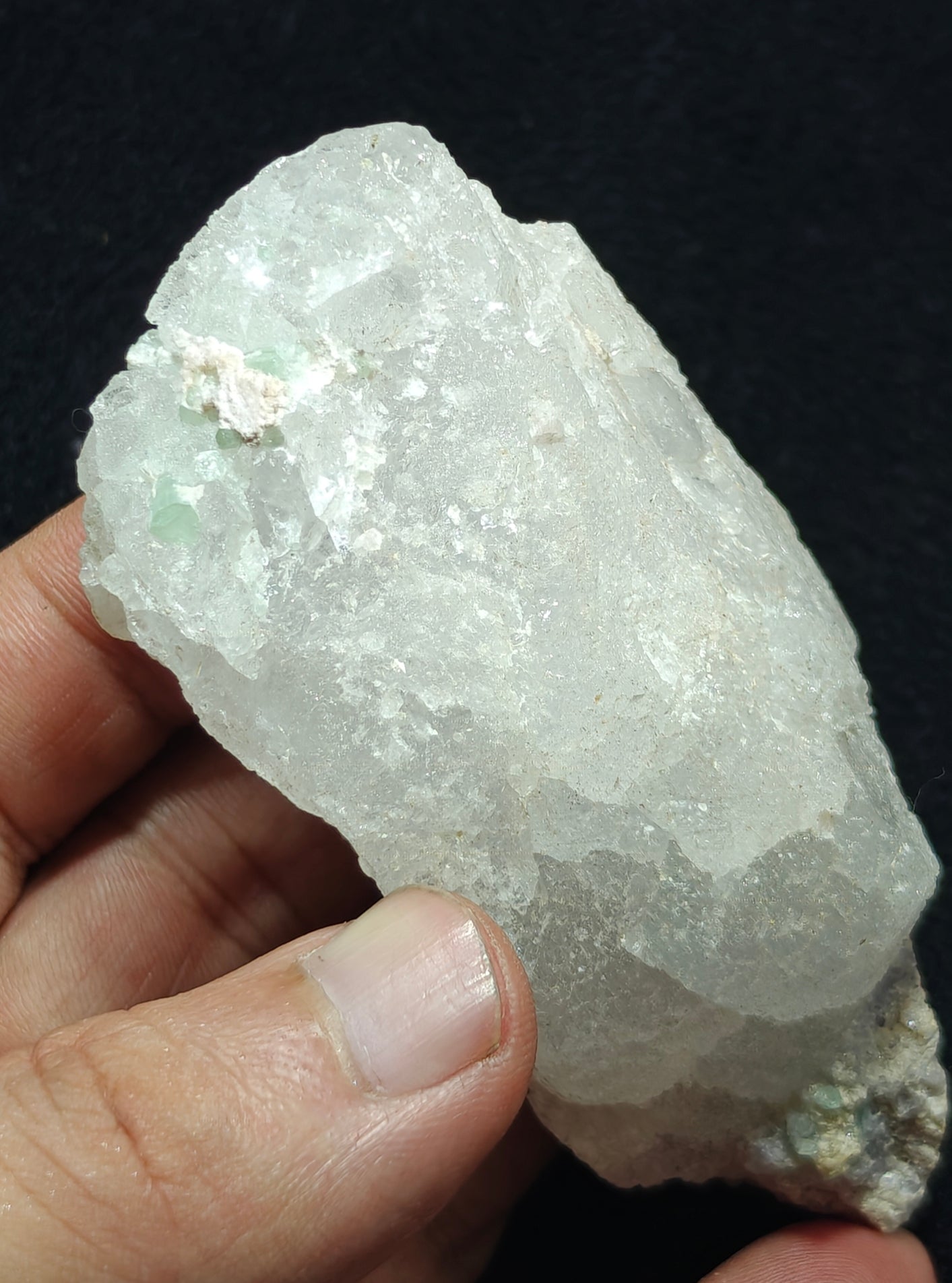Natural etched pollucite with green tourmalines 260 grams