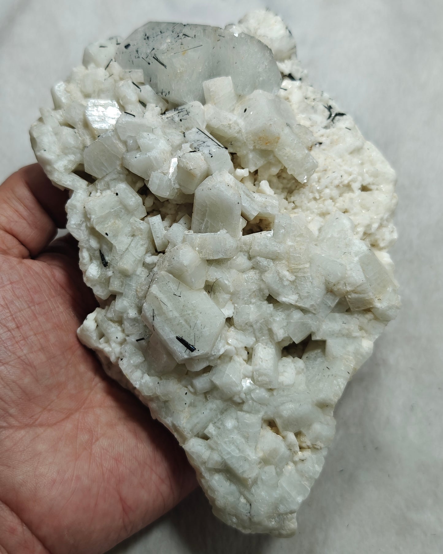 Afghanistan Aquamarine crystal specimen on matrix with feldspar and tourmalines 812 grams