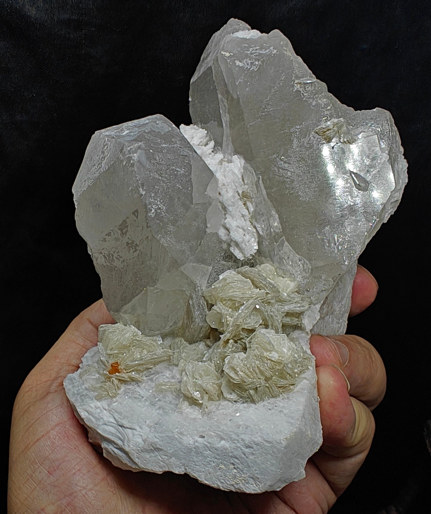 Amazing specimen of quartz crystals on Albite with muscovite and microlite 1099 grams