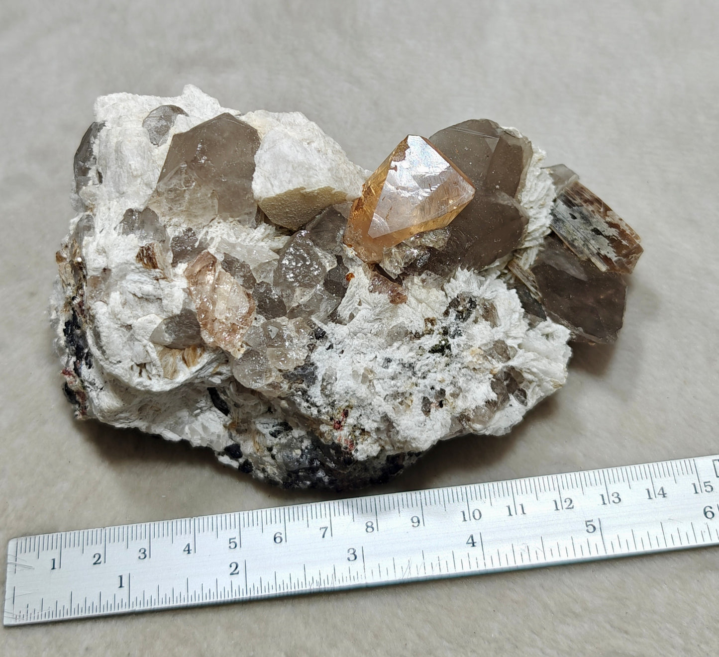 Natural terminated peach color Topaz crystal on matrix 677 grams