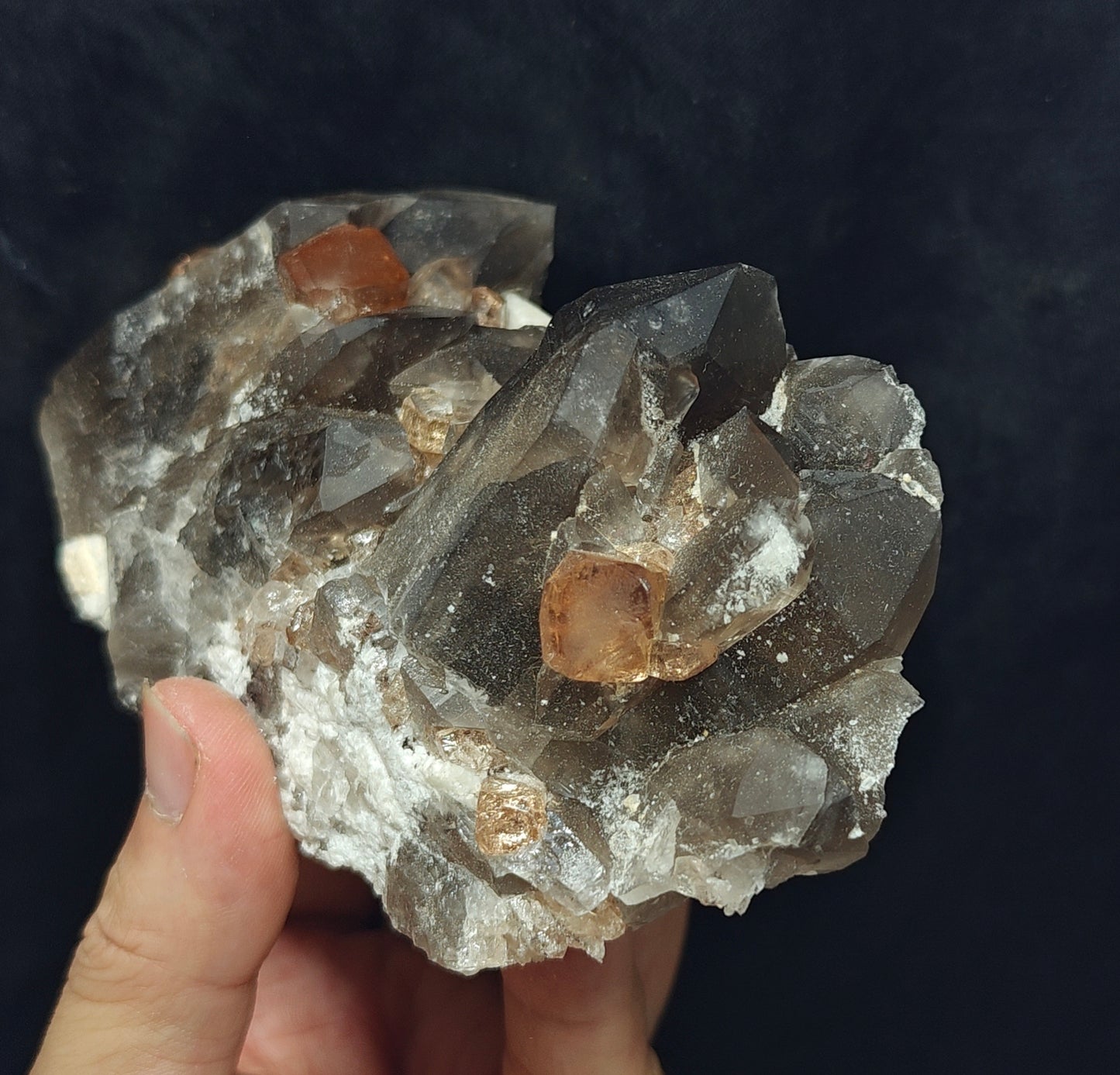 peach color Topaz crystals with quartz on matrix 557 grams