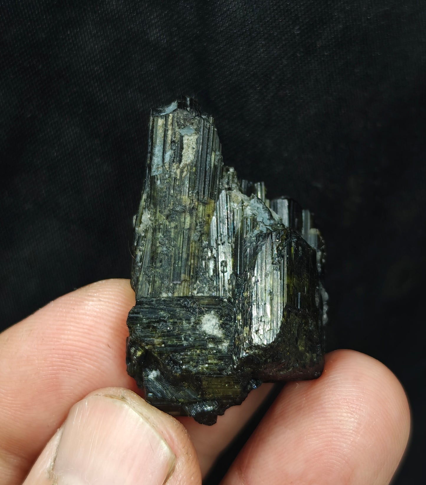 Dark green color Tourmaline crystal with chatoyance  21 grams