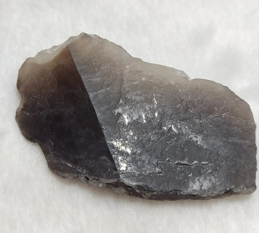 Reverse view of a natural smoky quartz tabular crystal