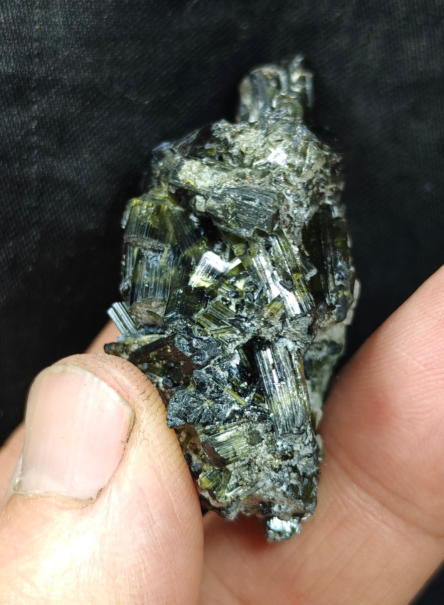 Dark green color Tourmaline crystals with chatoyance effect 35 grams