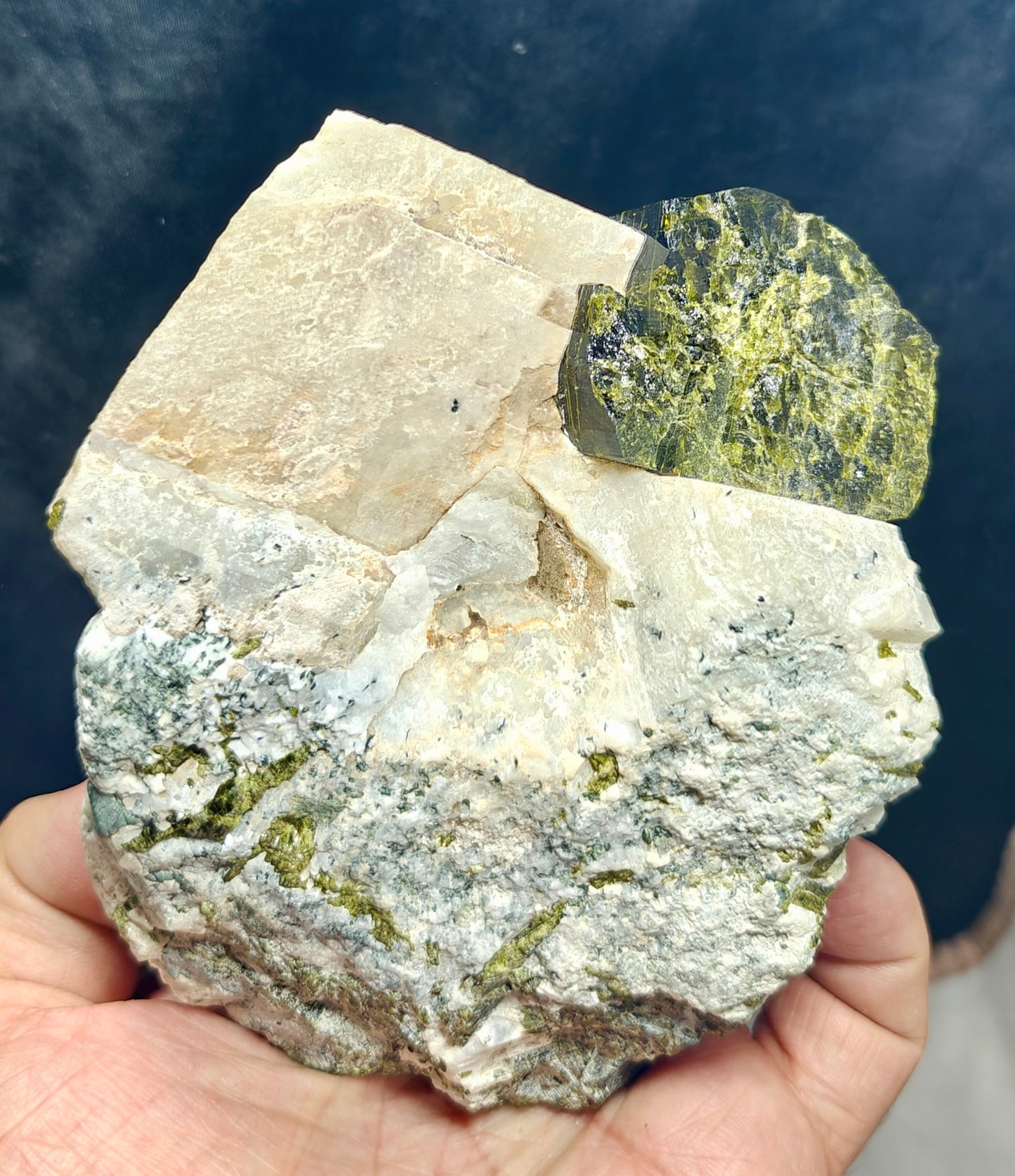 Natural Epidote crystal on matrix with Albite 943 grams