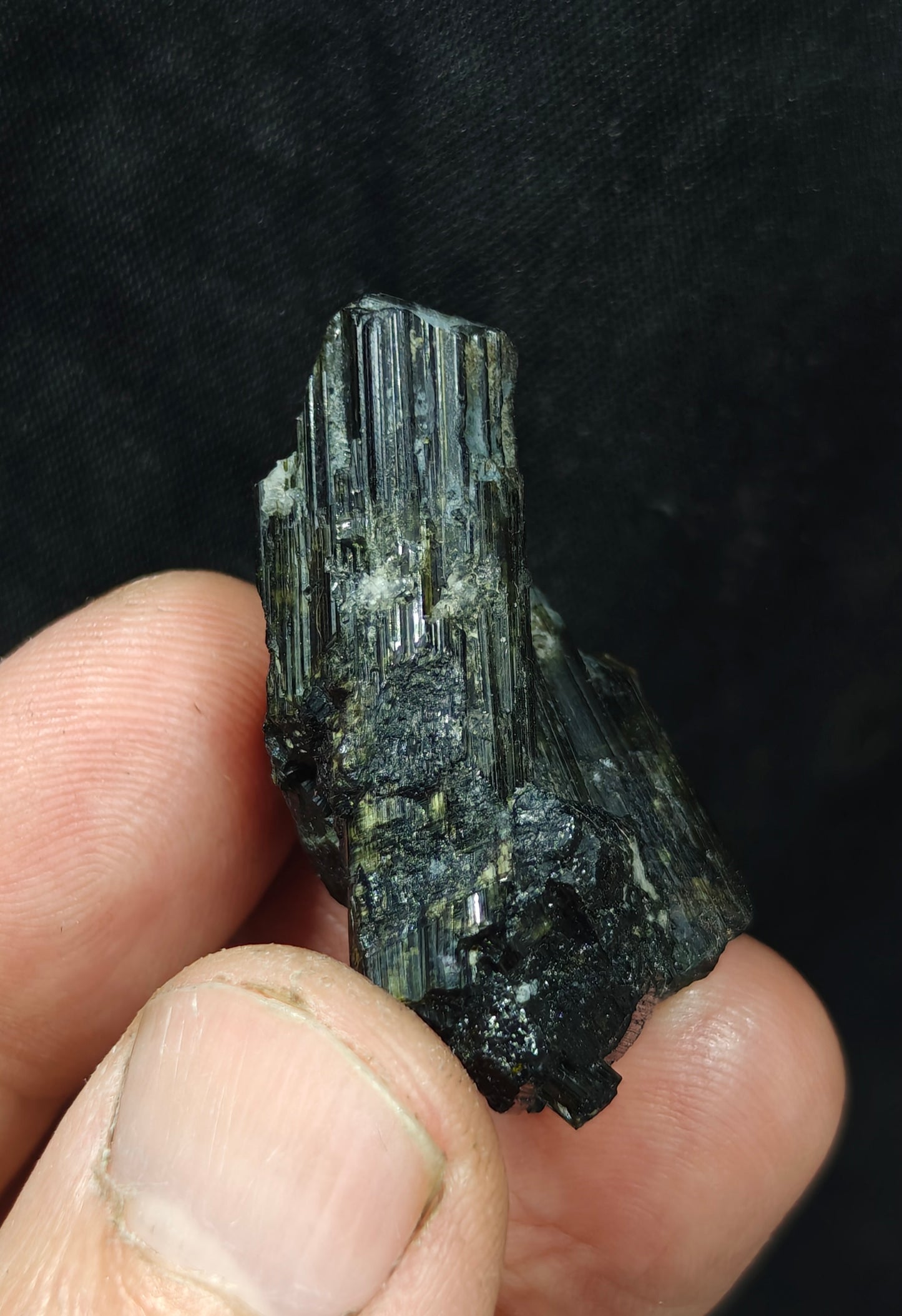 Dark green color Tourmaline crystal with chatoyance  21 grams