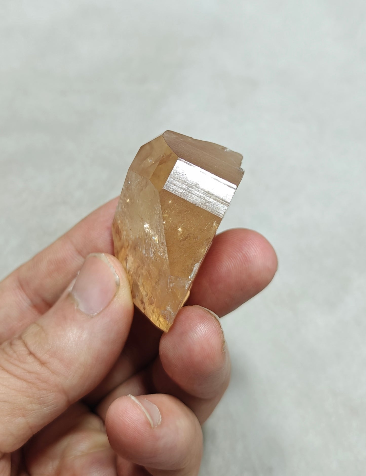 Terminated peach color Topaz crystal 84 grams