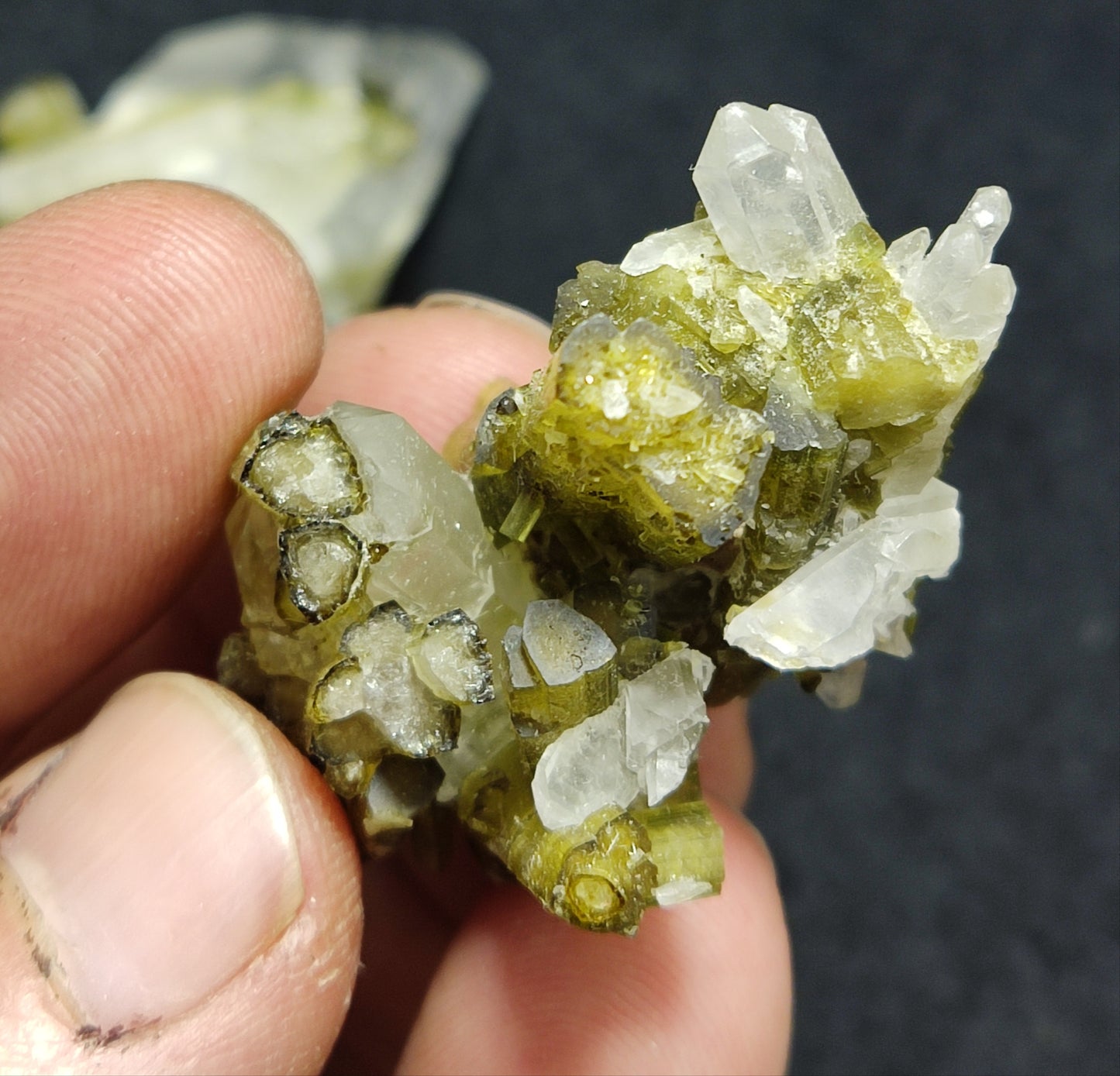 Natural green tourmaline cluster with quartz 24 grams