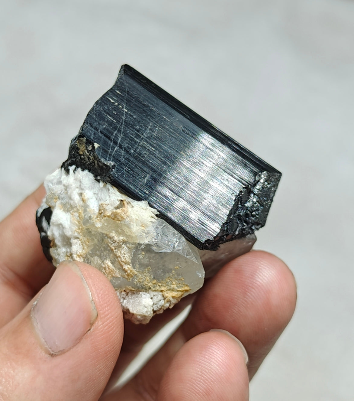 An Aesthetic Natural black Tourmaline crystal with terminated quartz crystals 85 grams