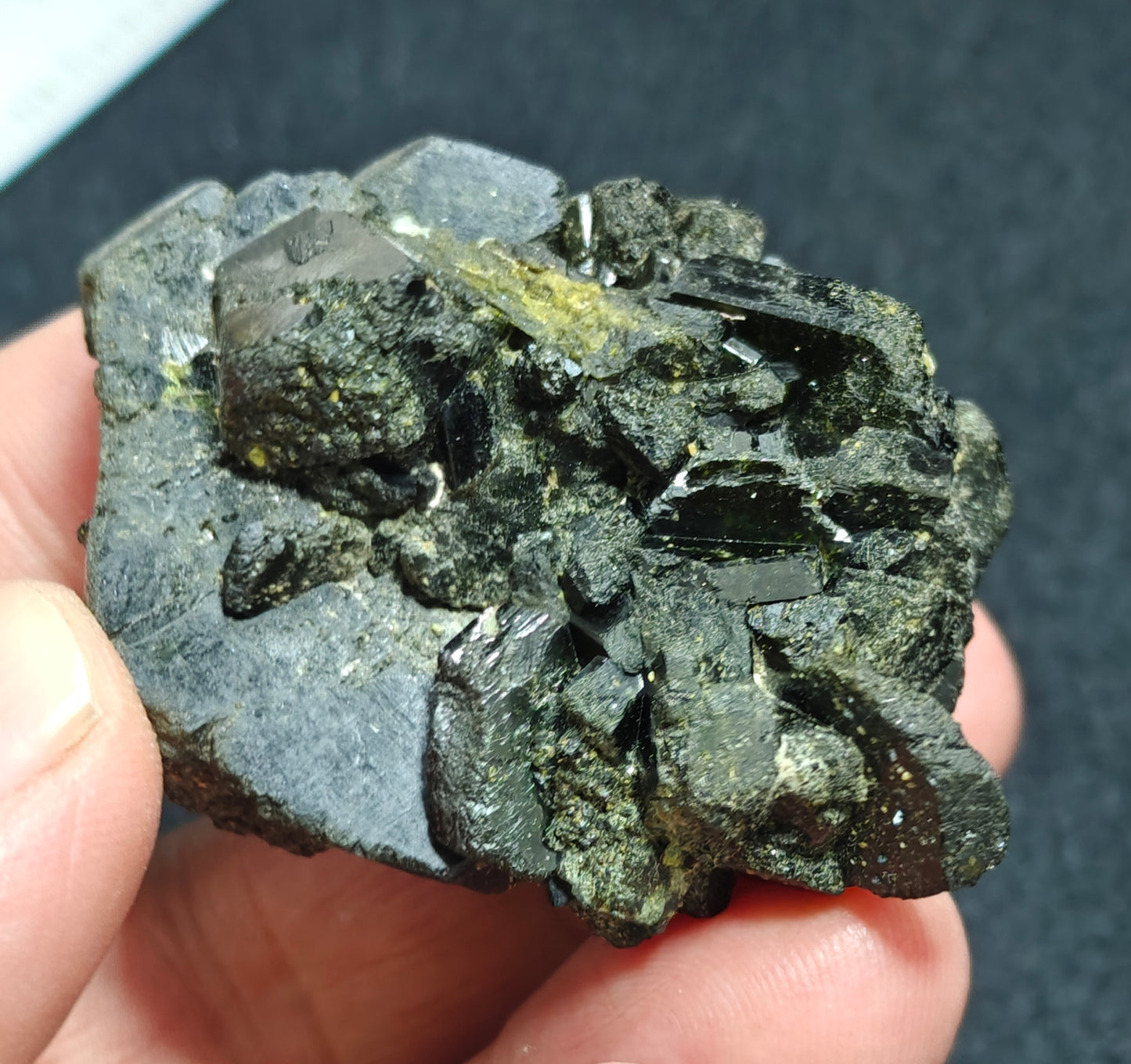 Natural dark green color epidote crystal 77 grams