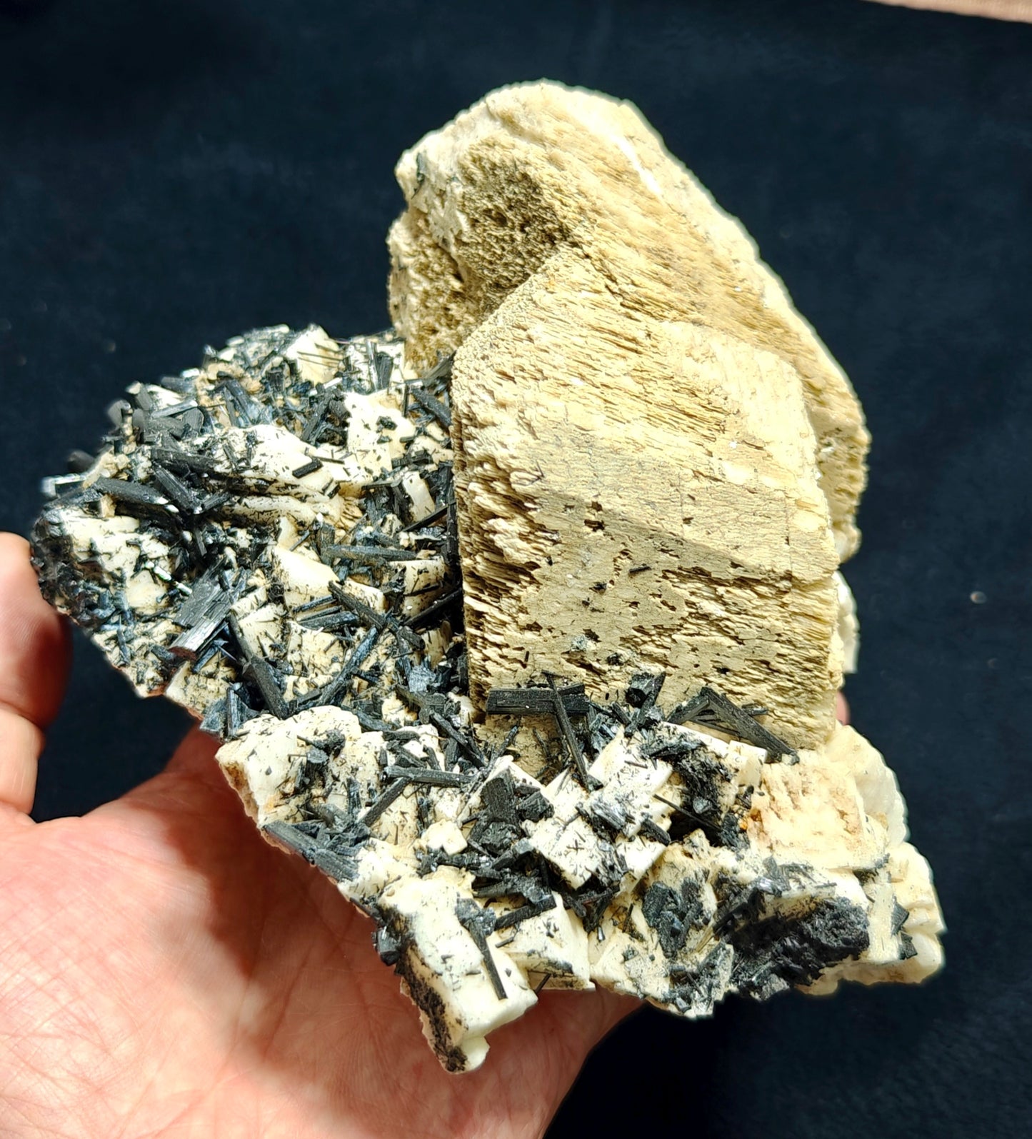 Etched feldspar with Black Tourmaline Crystal Cluster 880 grams