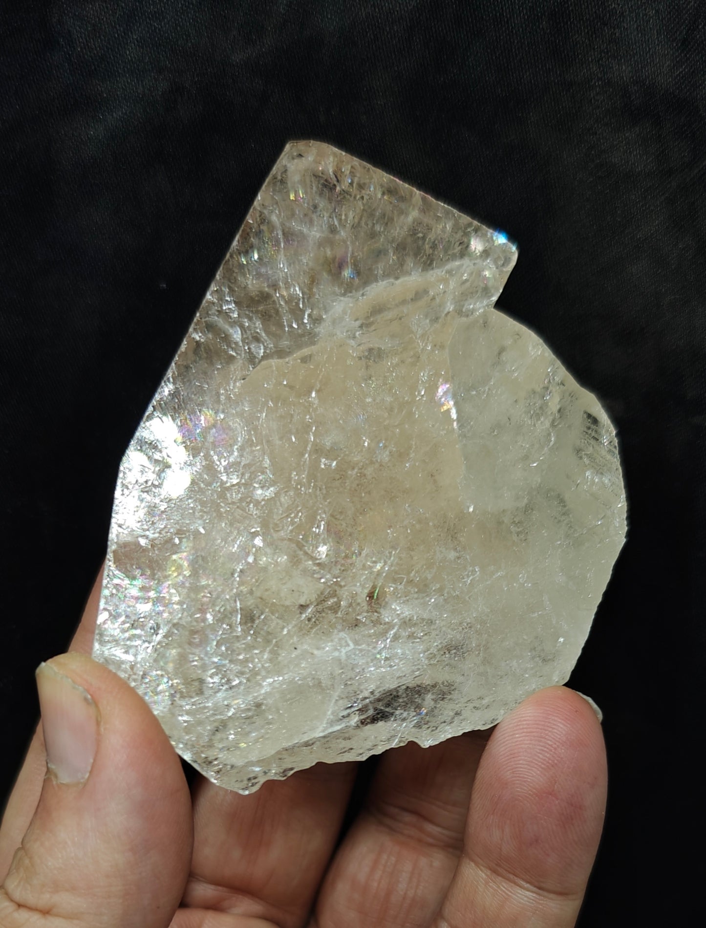 Natural light peach color Topaz crystal with rainbow effects with associated tourmaline 200 grams