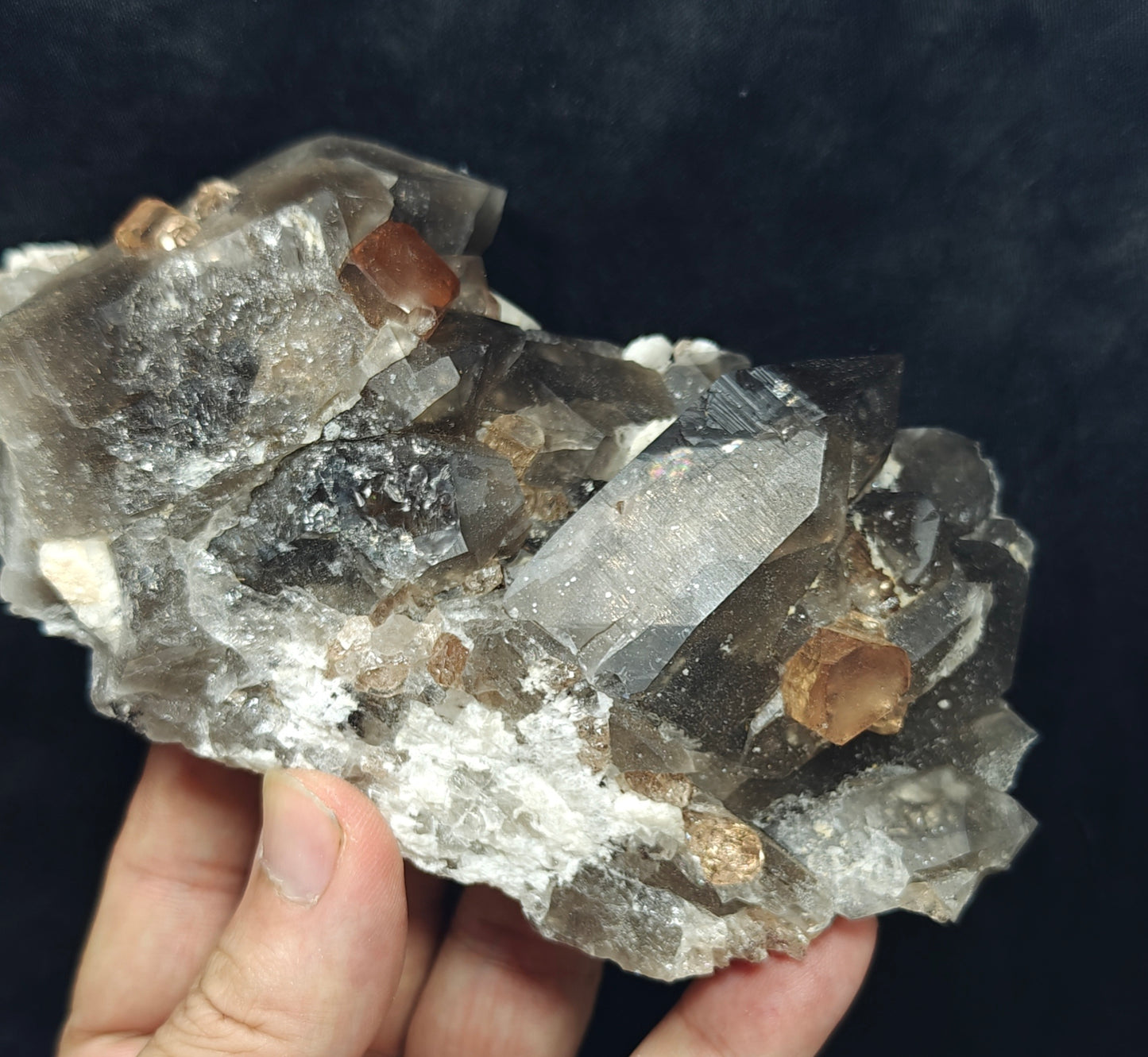 peach color Topaz crystals with quartz on matrix 557 grams