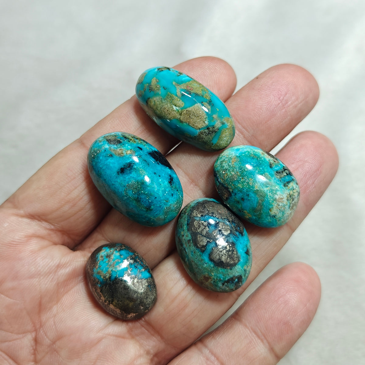 5 turquoise with Pyrite Cabochons total 40 grams
